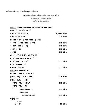 Hướng dẫn chấm kiểm tra học kỳ I năm học 2013  2014 môn Toán lớp 6